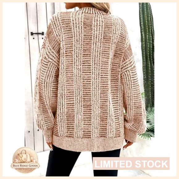 Oversized Cable Knit Cardigan Sweater with Pockets Long Sleeve - Picture 5 of 7